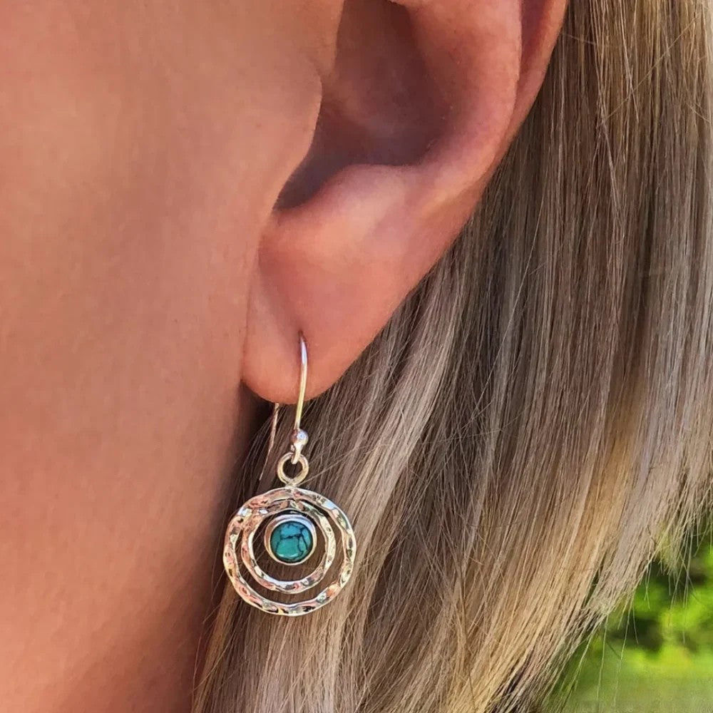 Boucles d'oreilles Boho Saturne avec Pierre Turquoise en Argent & Or