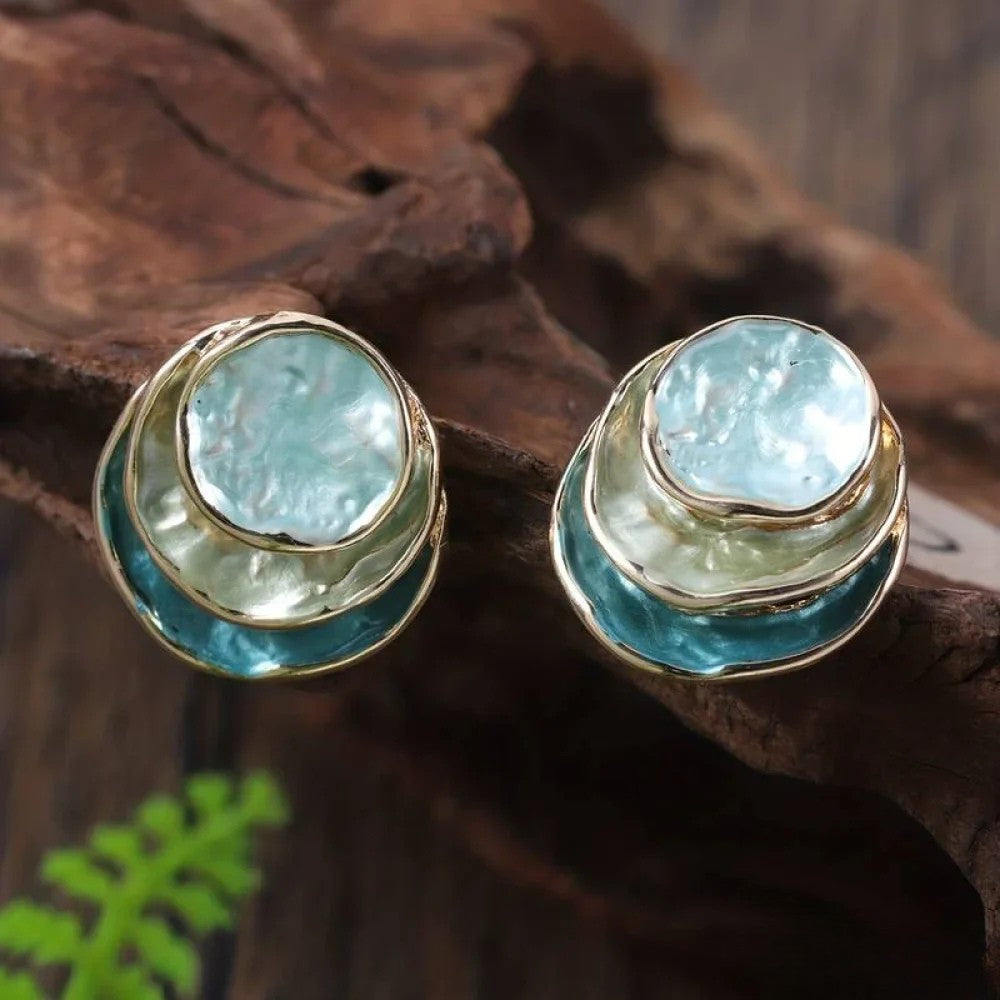 Boucles d'oreilles rondes vintage peintes à la main multi-couches