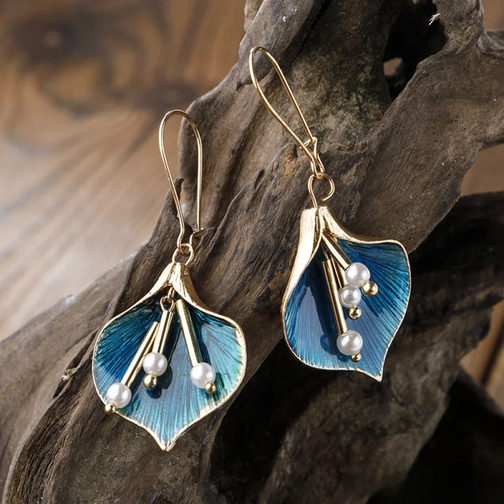 Boucles d'oreilles en argent antique Lotus Bleu