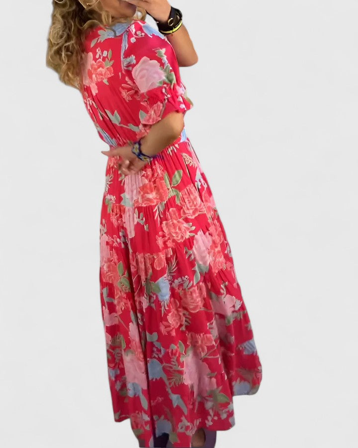 Minelda | Robe Élégante à Imprimé Floral en V