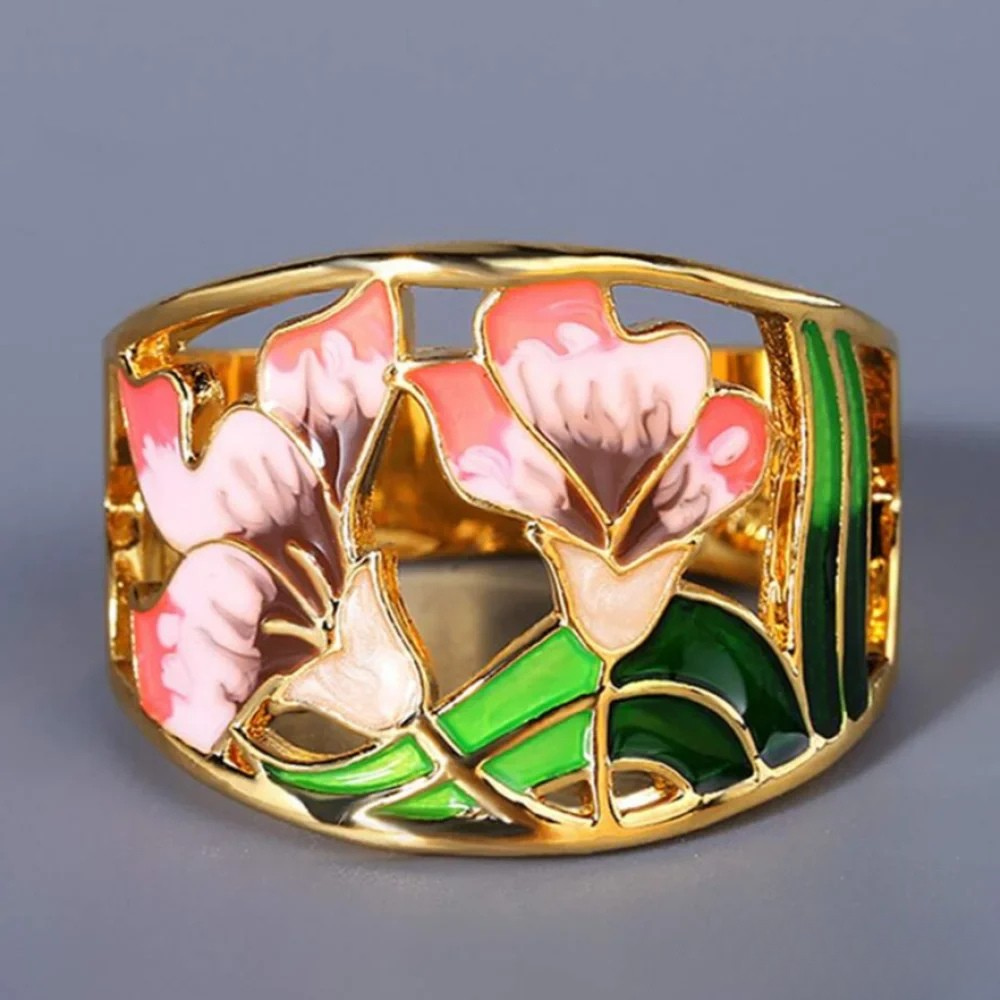 Bague Fleur Émaillée Or Rétro