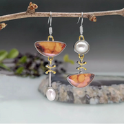 Boucles d'Oreilles en Pierre Orange Naturelle Rétro