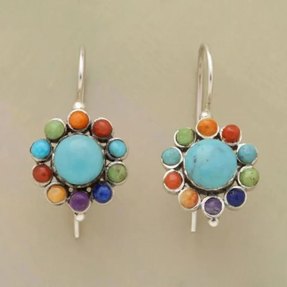 Boucles d'Oreilles Rondes Multicolores en Turquoise