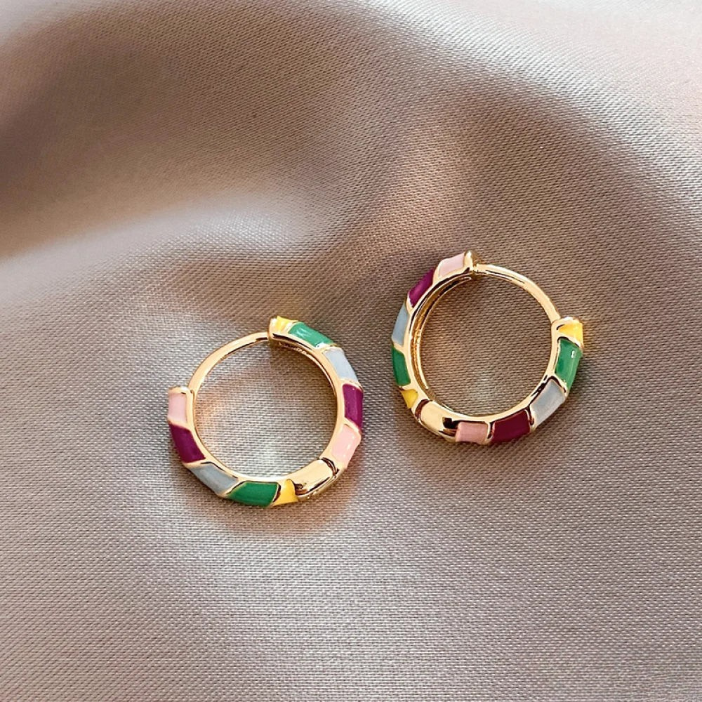 Boucles d'Oreilles en Or Élégantes avec Émail Coloré
