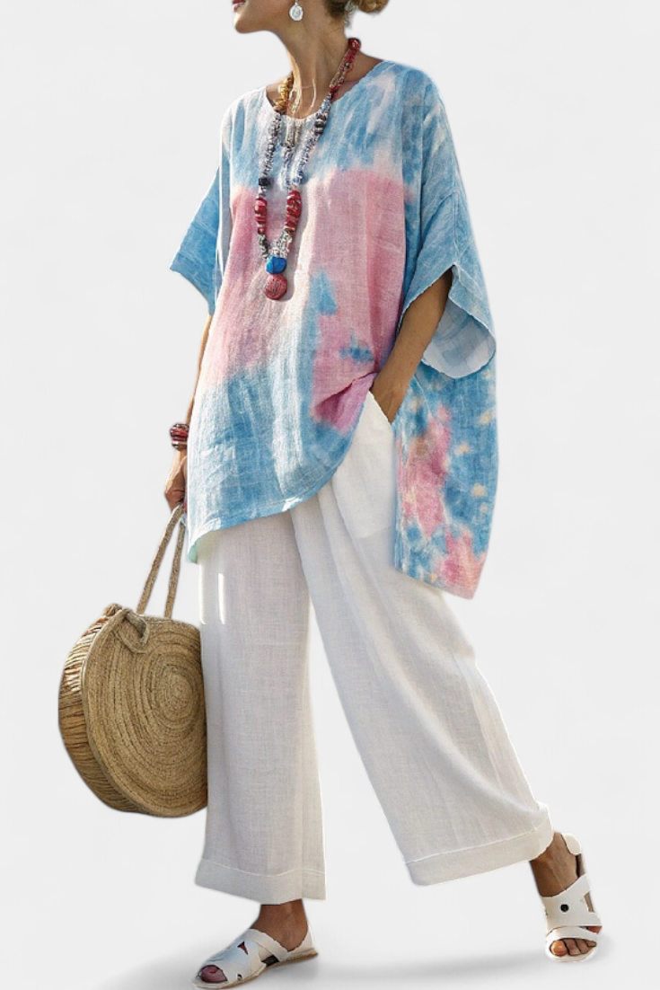 Vantrel | Haut en lin confortable et décontracté & Pantalons en bambou rayés