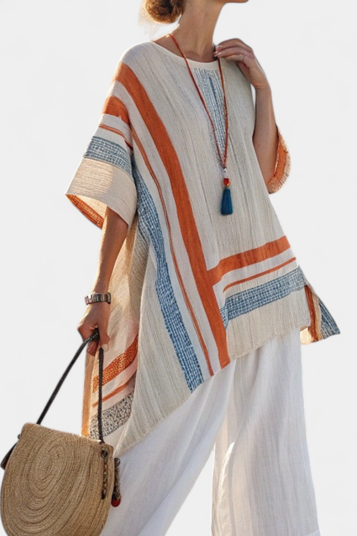 Caevan | Blouse Asymétrique Sophistiquée & Pantalons en Lin à Jambes Larges