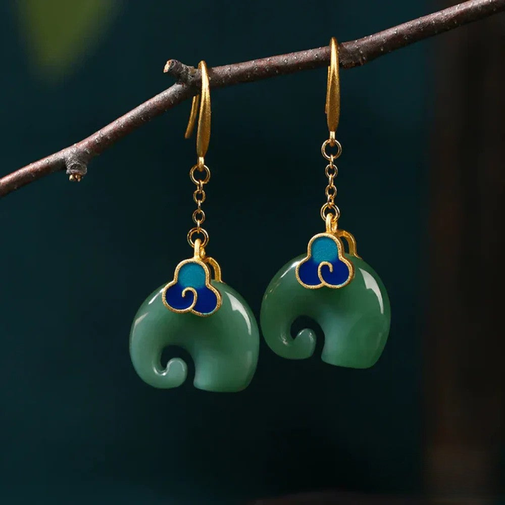 Boucles d'oreilles éléphant vert rétro